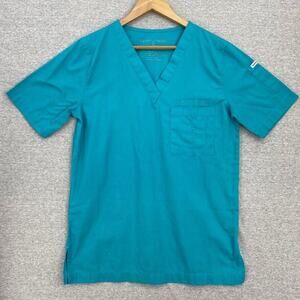 Featherhead Scrub Top Womens Small Blue Nursing Vet Medical Uniform Short Sleeve
